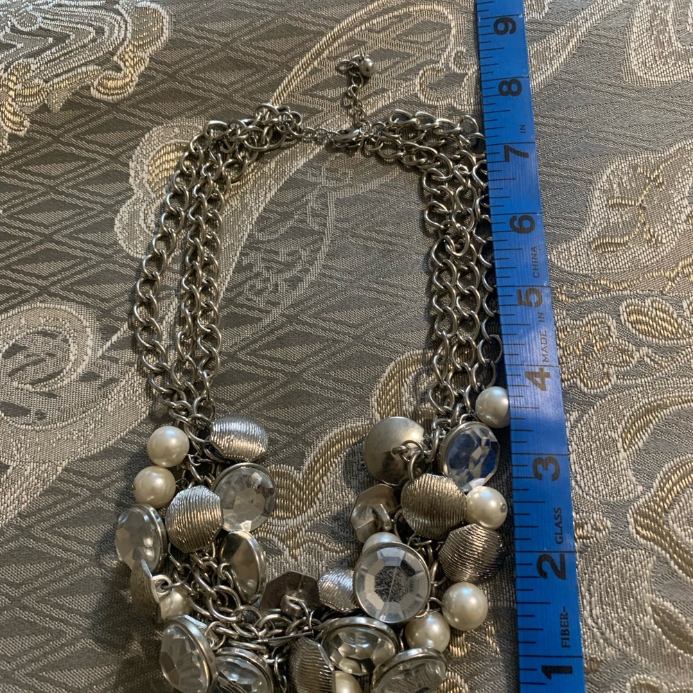 Statement Silver-Tone Necklace with Pearl and Crystal Accents - Picture 3 of 3